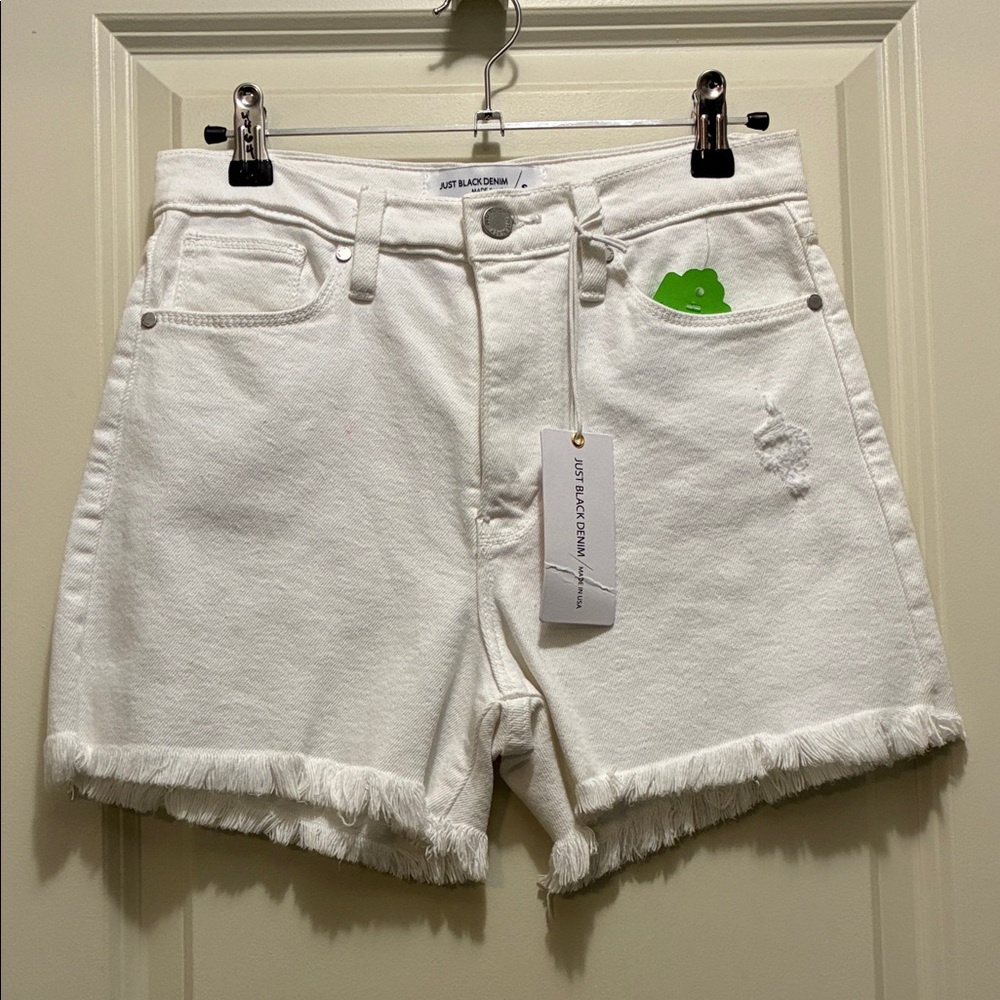 Brand New Just Black high rise size small White Frayed Jean Shorts